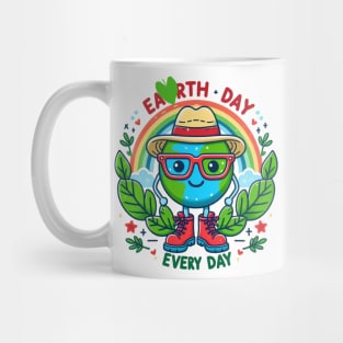 Earth Day Every Day Cute Earth Wearing Red Glasses and a Hat Mug